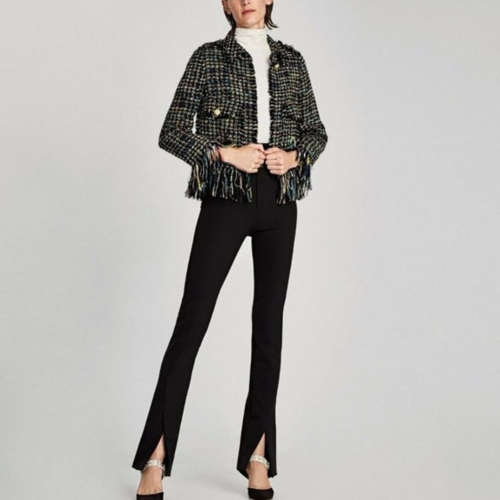 Zara Tweed Jacket with Fringe Hem